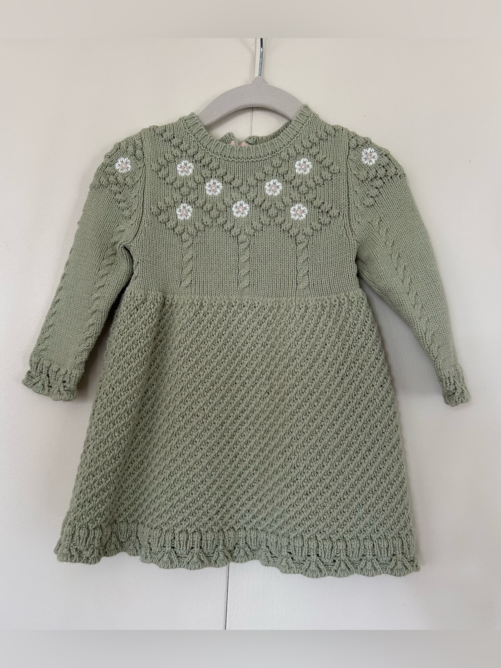 2/$20 Knit Sage Green Flower Baby Dress